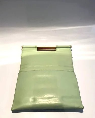 1990s CHANEL QUILTED MINT GREEN TOP METAL HANDLE LEATHER TOTE FLAP LAMBSKIN BAG - style - CHNGR