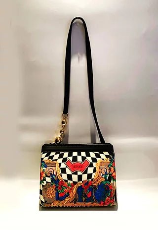 1980s GIANNI VERSACE CHECKERED FLOWER PRINT SHOULDER BAG - style - CHNGR
