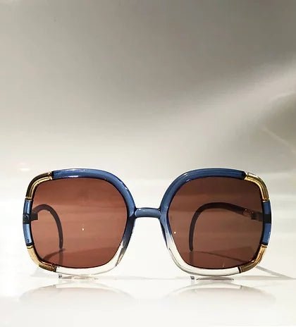 1970s TED LAPIDUS BLUE GOLD OVERSIZED SUNGLASSES - style - CHNGR