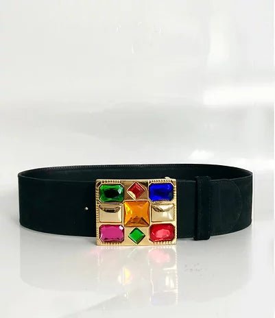 1980s ESCADA JEWELLED HIGH WAIST SUEDE GOLD BUCKLE BELT - STYLE - CHNGR