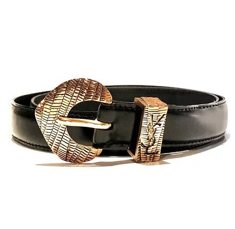 1990s YVES SAINT LAURENT MESH GOLD TONE BUCKLE LEATHER BELT - style - CHNGR