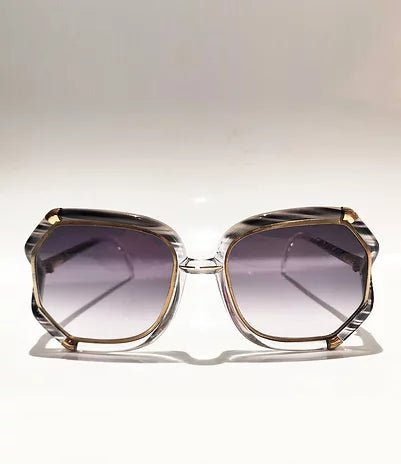 1970s TED LAPIDUS GREY WHITE GOLD OVERSIZED SUNGLASSES - style - CHNGR