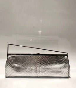 1990s GIANNI VERSACE SILVER SNAKE SKIN MEDUSA CLUTCH BAG - STYLE-CHNGR