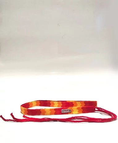2000s CHRISTIAN DIOR ORANGE RED YELLOW ETHNIC BOOTLACE TIE CLOTH BELT - style - CHNGR