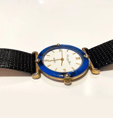 1980S CHRISTIAN DIOR BLUE STONE ROUND DIAL QUARTZ WATCH - style - CHNGR