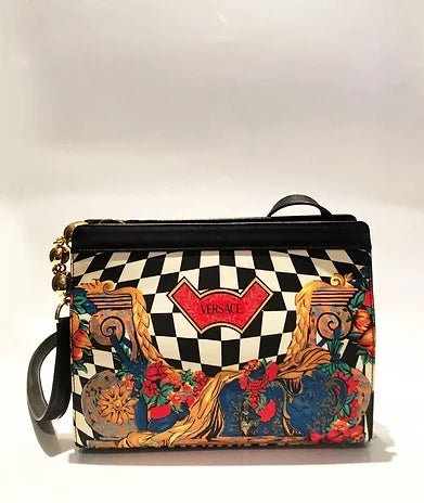 1980s GIANNI VERSACE CHECKERED FLOWER PRINT SHOULDER BAG - style - CHNGR