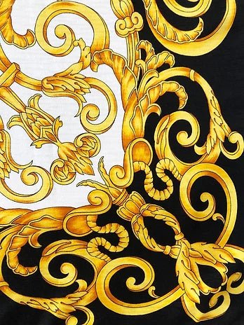 1990s GIANNI VERSACE BAROCCO MEDUSA GOLD BLACK SILK SCARF - style - CHNGR