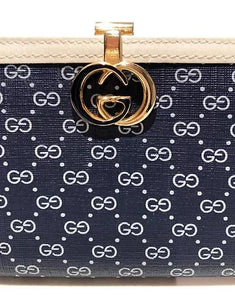 1980s Gucci Navy Blue GG interlocking monogram wallet - style - CHNGR