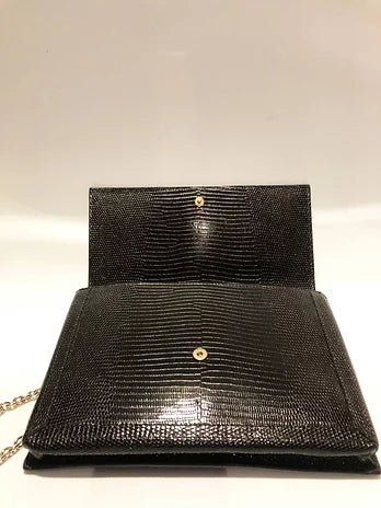 FENDI black LIZARD print LEATHER FLAP evening HANDBAG WITH CHAIN - STYLE - CHNGR