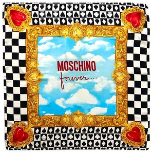 1990s MOSCHINO FOREVER CHEQUERED HEART PRINT GOLD SILK SCARF - style - CHNGR