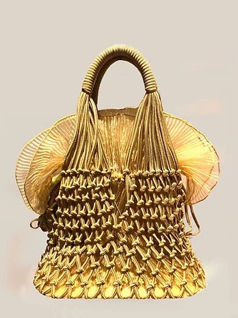 2000s miu miu GOLD ORGANZA NET FLOWER BOW TOTE BAG - STYLE - CHNGR