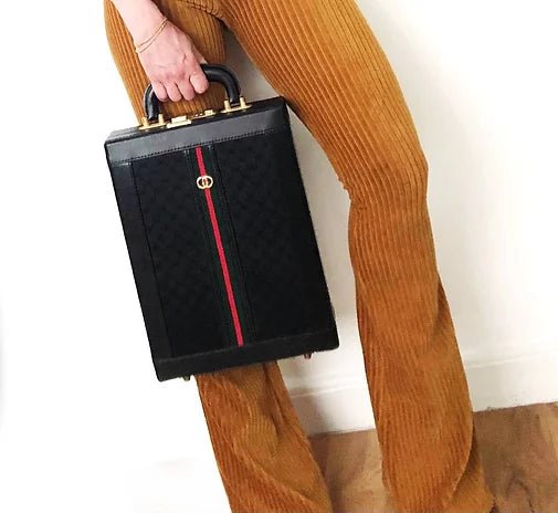 1980s GUCCI COLLECTION WEB MONOGRAM LOGO VERTICAL BRIEFCASE - STYLE - CHNGR