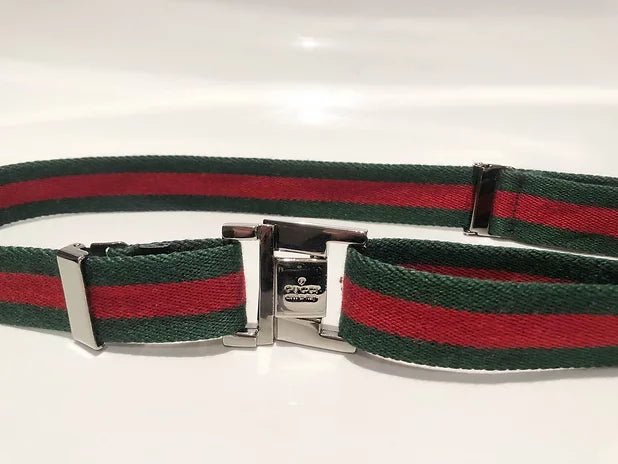 2000s GUCCI WEB GREEN AND RED ADJUSTABLE BELT WITH SILVER BUCKLE - STYLE - CHNGR