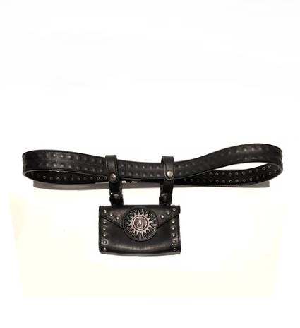 1990's GIANNI VERSACE STUDDED MEDUSA LEATHER MINI BUM BAG AND BELT - style - CHNGR