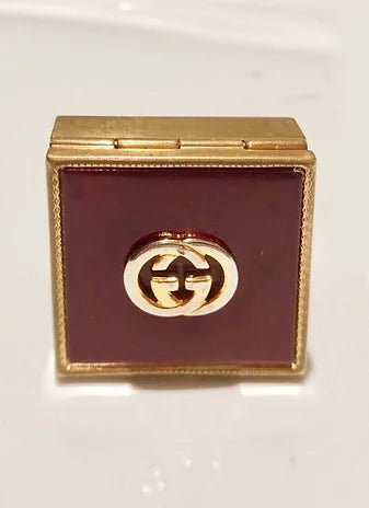 1980s GUCCI BURGUNDY ENAMELLED GOLD PLATED ASHTRAY PILL BOX - style - CHNGR