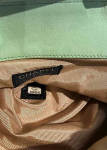 1990s CHANEL QUILTED MINT GREEN TOP METAL HANDLE LEATHER TOTE FLAP LAMBSKIN BAG - style - CHNGR