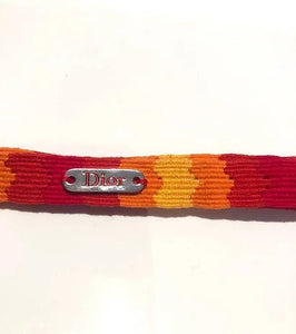 2000s CHRISTIAN DIOR ORANGE RED YELLOW ETHNIC BOOTLACE TIE CLOTH BELT - style - CHNGR