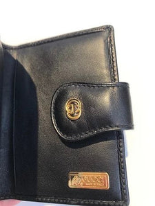 1980's GUCCI BLACK MONOGRAM LEATHER CLOTH WEB GG LOGO MINI WALLET - style - CHNGR