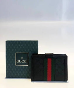 1980's GUCCI BLACK MONOGRAM LEATHER CLOTH WEB GG LOGO MINI WALLET - style - CHNGR