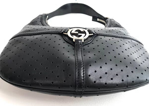 1990s GUCCI BLACK LEATHER GG HOBO BAG - STYLE-CHNGR