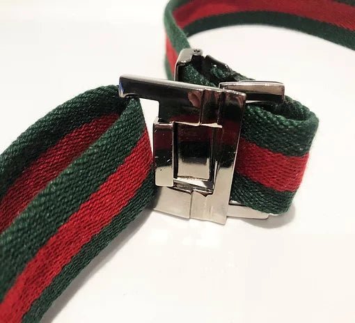 2000s GUCCI WEB GREEN AND RED ADJUSTABLE BELT WITH SILVER BUCKLE - style - CHNGR