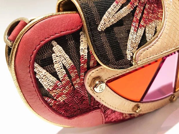 FENDI Brown/pink Gold Zucca Mirror Vanity Mini Clutch Shoulder Bag - STYLE-CHNGR