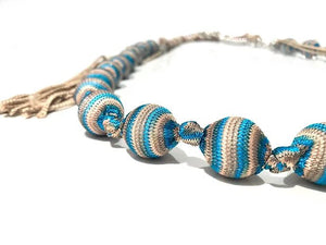 1990s MISSONI BALL HEAD BLUE BROWN NECKLACE BELT - style - CHNGR