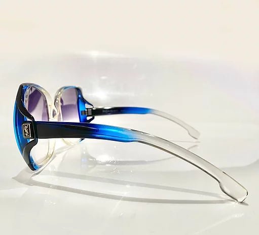 1980s YVES SAINT LAURENT BLUE CLEAR OVERSIZED SUNGLASSES - style - CHNGR