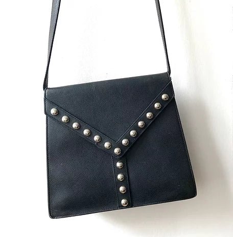 1980s YVES SAINT LAURENT ENVELOPE navy blue mandras  CLUTCH BAG - STYLE-CHNGR