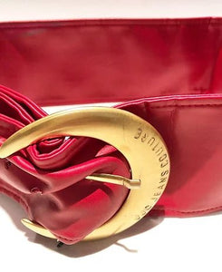 1990s VERSACE JEANS HIGN WAIST RED LEATHER BUCKLE BELT - style - CHNGR