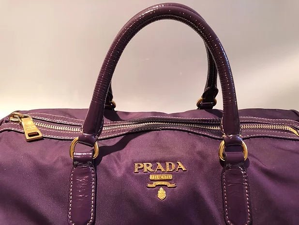 2000s PRADA PURPLE TESSUTO NYLON DOUBLE TOP HANDLE TOTE BAG - STYLE-CHNGR