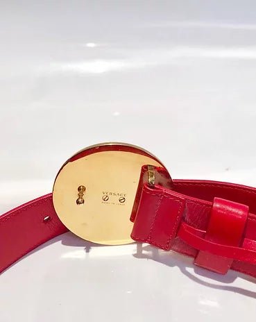 1990s VERSACE RED LEATHER GOLD MEDUSA MEDALLION BUCKLE BELT - style - CHNGR