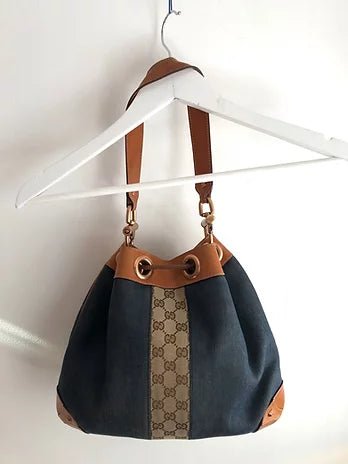 1990s GUCCI DENIM LEATHER BUCKET BAG - style - CHNGR