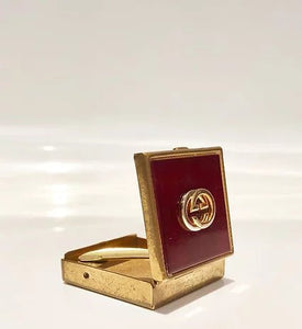 1980s GUCCI BURGUNDY ENAMELLED GOLD PLATED ASHTRAY PILL BOX - style - CHNGR