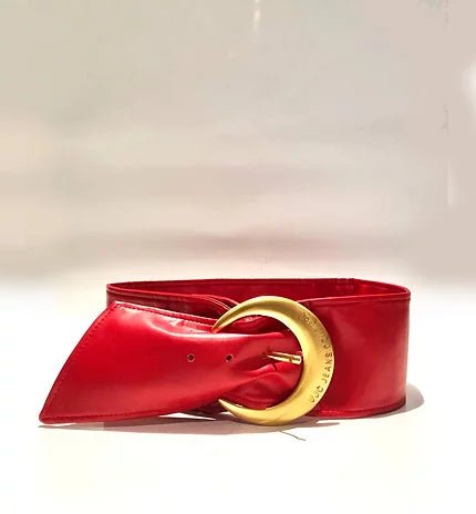 1990s VERSACE JEANS HIGN WAIST RED LEATHER BUCKLE BELT - style - CHNGR