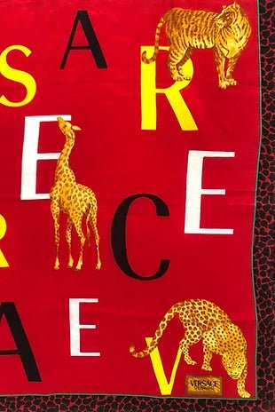 1990s VERSACE RED ANIMAL PRINT SCARF - style - CHNGR