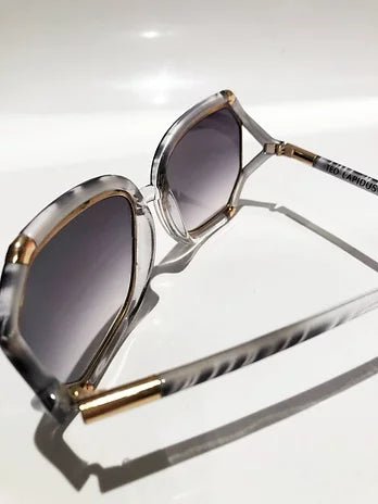 1970s TED LAPIDUS GREY WHITE GOLD OVERSIZED SUNGLASSES - STYLE - CHNGR