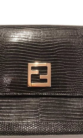 FENDI black LIZARD print LEATHER FLAP evening HANDBAG WITH CHAIN - STYLE - CHNGR