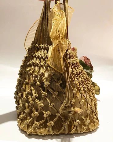 2000s miu miu GOLD ORGANZA NET FLOWER BOW TOTE BAG - STYLE - CHNGR