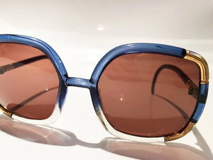 1970s TED LAPIDUS BLUE GOLD OVERSIZED SUNGLASSES - STYLE - CHNGR