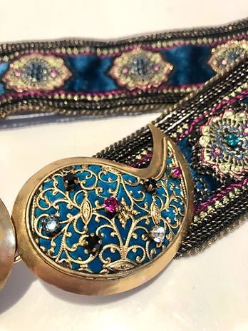 1970s YVES SAINT LAURENT "MOROCCAN COLLECTION" PAISLEY STONE METAL BUCKLE BELT - style - CHNGR