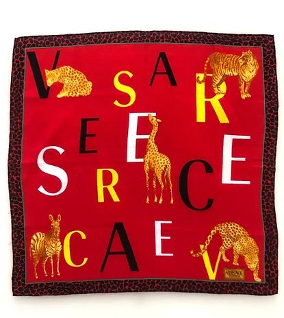 1990s VERSACE RED ANIMAL PRINT SCARF - style - CHNGR