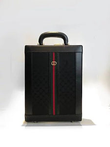 1980s GUCCI BLACK MONOGRAM WEB STRIPE VERTICAL BRIEFCASE WITH MATCHING WALLET - style - CHNGR