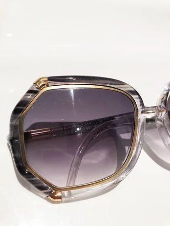 1970s TED LAPIDUS GREY WHITE GOLD OVERSIZED SUNGLASSES - style - CHNGR