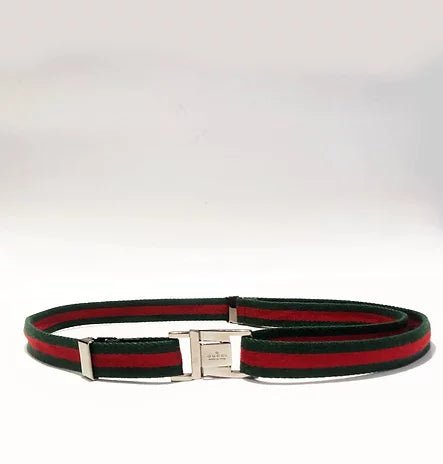 2000s GUCCI WEB GREEN AND RED ADJUSTABLE BELT WITH SILVER BUCKLE - style - CHNGR