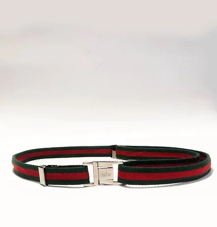 2000s GUCCI WEB GREEN AND RED ADJUSTABLE BELT WITH SILVER BUCKLE - STYLE - CHNGR