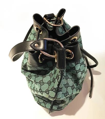 2000s GUCCI GREEN MONOGRAM BUCKET BAG - style - CHNGR