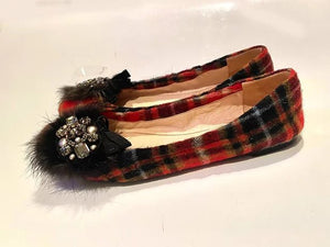 2000s PRADA TARTAN WOOL JEWELED BALLERINA FLATS - style - CHNGR