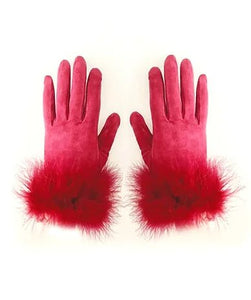 1980s CHRISTIAN DIOR STRAWBERRY RED SUEDE GLOVES WITH FEATHERED FRINGES - style - CHNGR