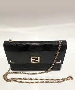 FENDI black LIZARD print LEATHER FLAP evening HANDBAG WITH CHAIN - STYLE - CHNGR